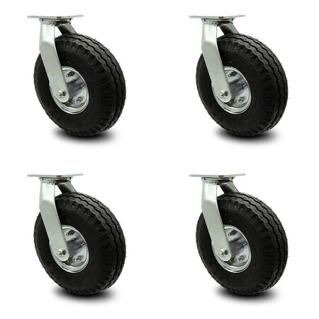 Service Caster 10 Inch Black Pneumatic Wheel Caster Swivel with 2 Swivel Locks SCC, 4PK SCC-100S3504-PNB-BSL-2-S-2
